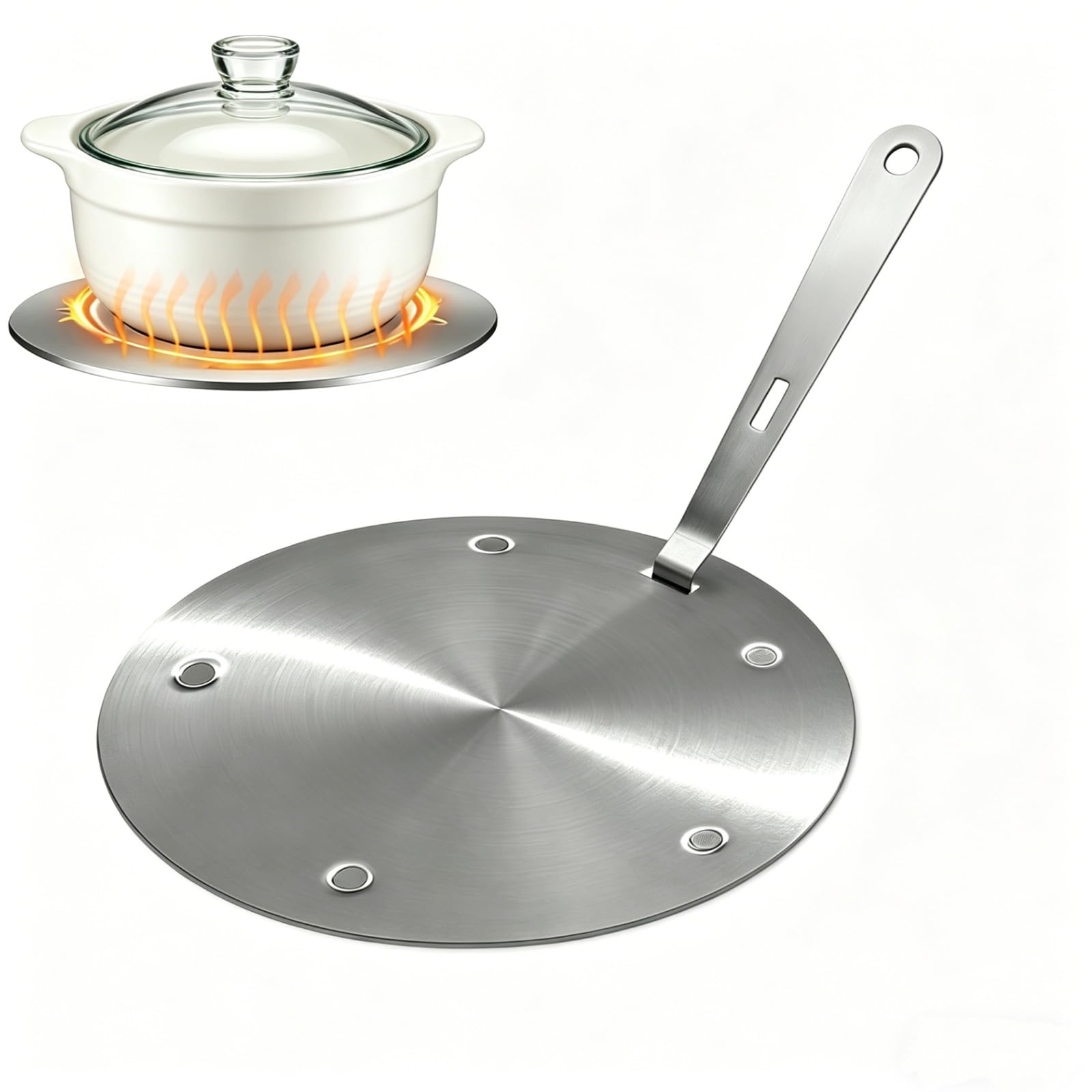 Qivine Induction Coffee Maker, Stainless Steel Ceramic Diffuser Disc, Ergonomic Induction Adapter with Detachable Handle for Glass Pans, Ceramic Pots (20 cm)