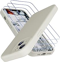 Uluck iPhone 14 Hülle+Panzerglas Set [1 Handyhülle+ 3 Panzerglas] Flüssigsilikon Handyhülle mit 9H Displayschutzfolie Kompatibel mit iPhone 14(6,1 Zoll)-Altweiß