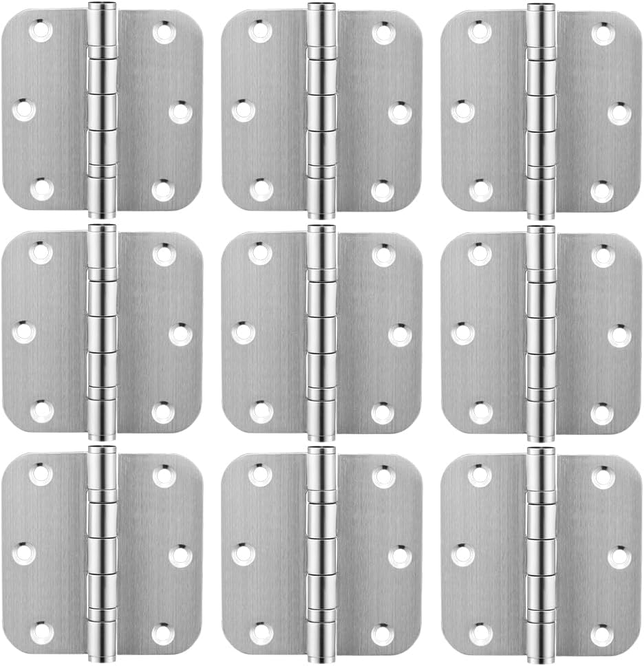KOLET Ball Bearing Door Hinges, 3.5 Inches Door Hinges, 5/8'' Radius Corner Heavy Duty Stainless Steel Hinges, Smooth and Quiet, Non Removable Pin, Brushed Nickel, 9 Pack