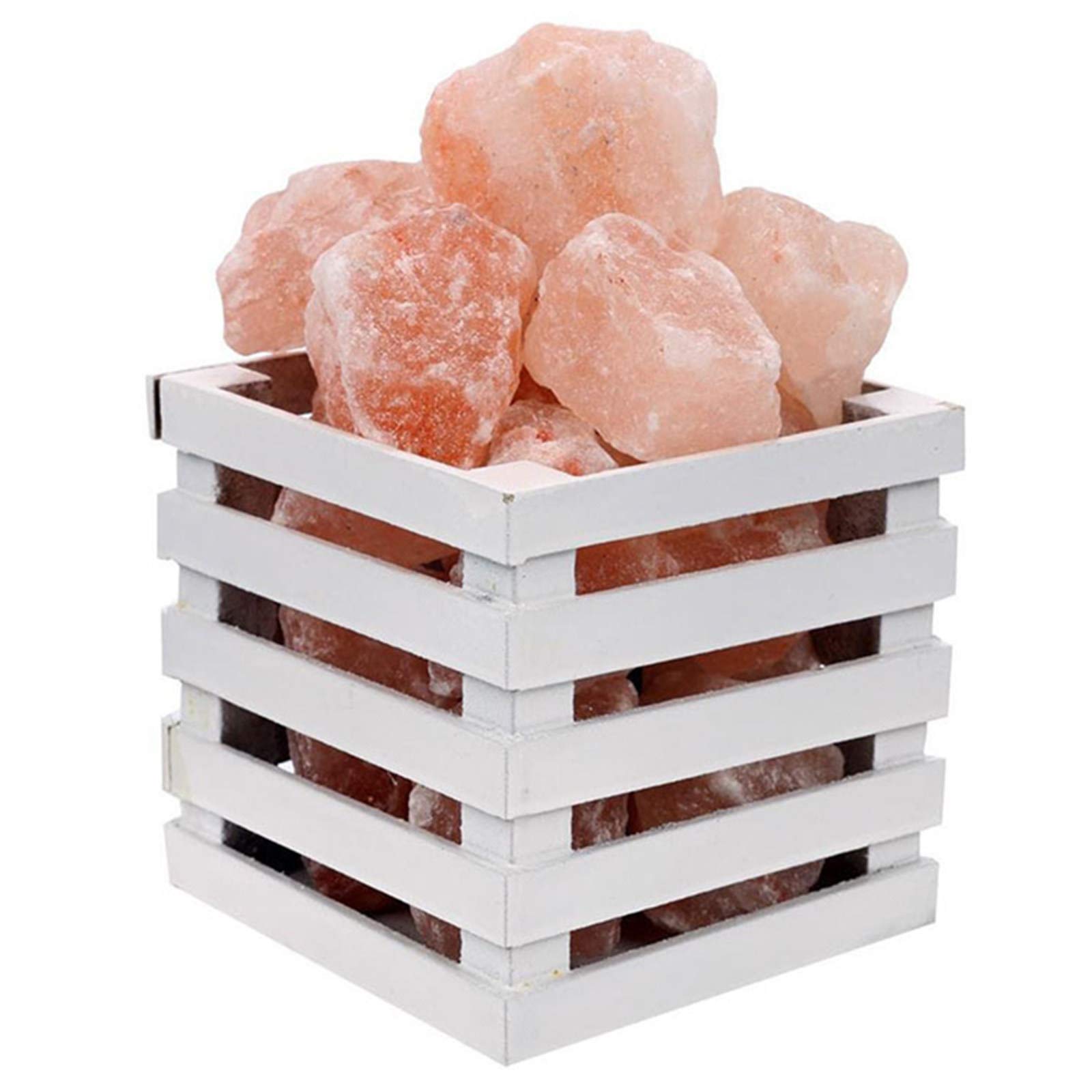 Lámpara de sal de cristal cuadrada de madera, Lámpara de sal del Himalaya creativa, Lámpara de sal de cristal Luz de noche cálida, Lámpara de sal cuadrada de moda, Lámpara de sal antirradiación,White