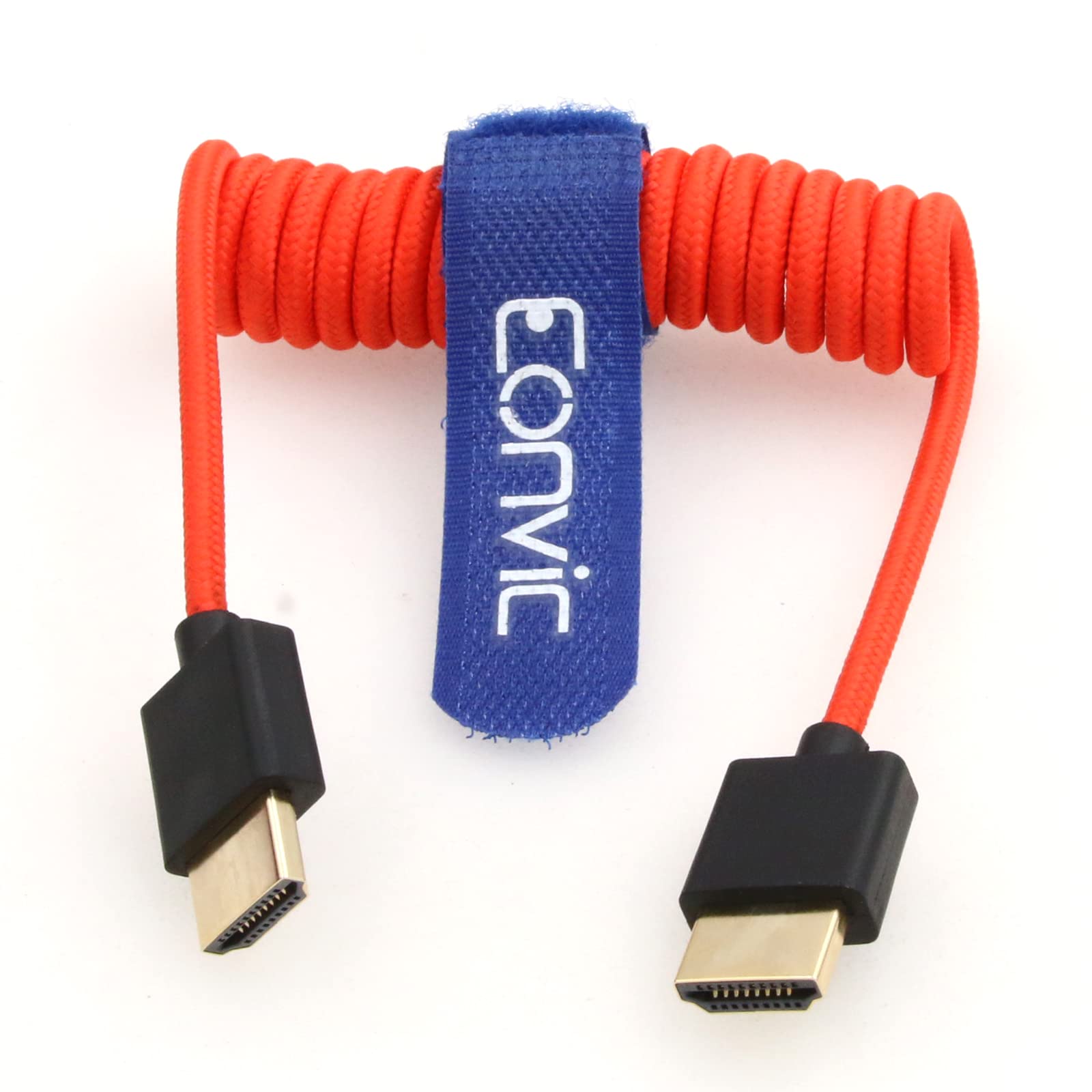 Eonvic 2.1 HDMI Coiled Cable 8K HDMI to HDMI Cable High Speed Thin HDMI Male to Male Extender Coiled Cable for Atomos Ninja V, Sony a7siii, Portkeys BM5 Monitor (HDMI-HDMI, Red Braided Coiled Cable)