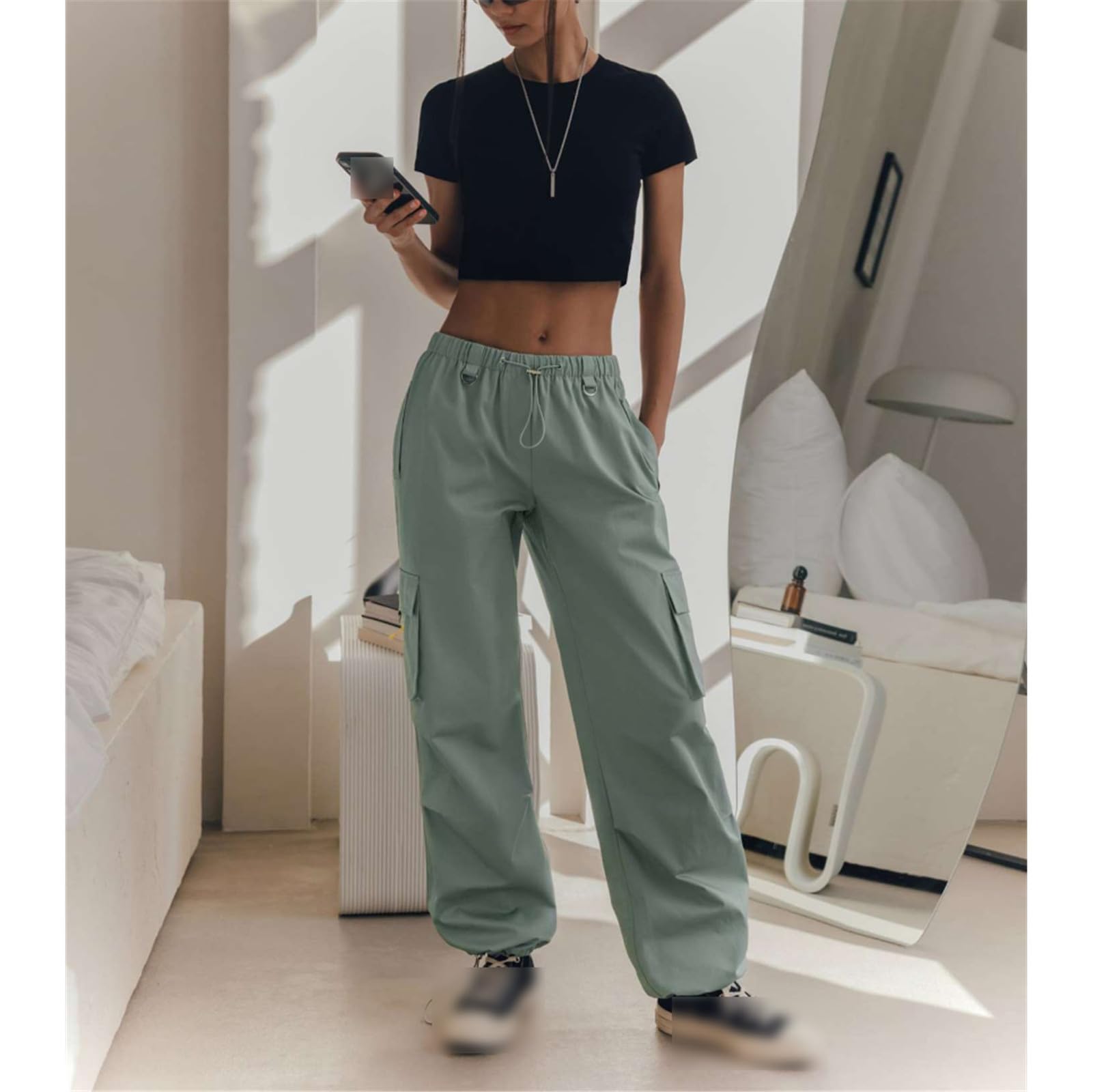 Cargohose für Damen, leger, elastischer Bund, lockere Baggy-Hose, Mädchen, Raffung, Beine, Streetwear, lange Hose