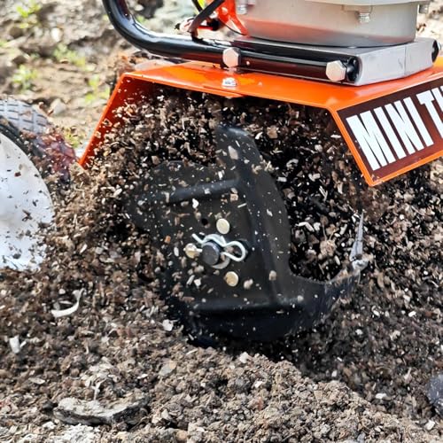 NEOTEC Mini Tiller Cultivator, 52cc 2 Stroke Gas Powered 4 Premium Steel Adjustable Forward Rotating Tines, Height Adjustable Wheels for Garden & Lawn, Digging