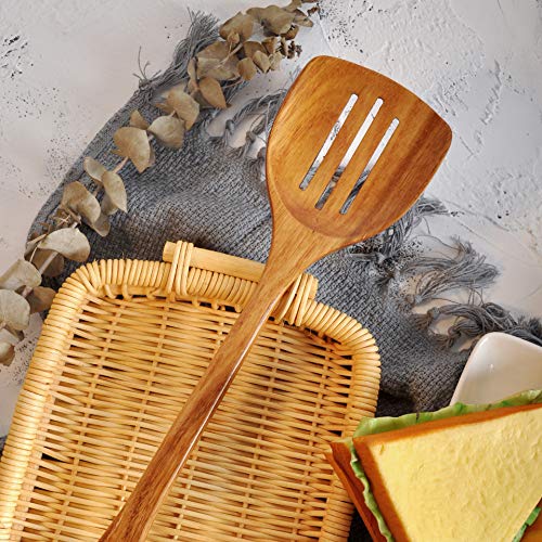Image of Wooden Slotted Turner Spatula. Long Handle Spatula for cooking.Handmade for Kitchen Cookware (Slotted Turner)