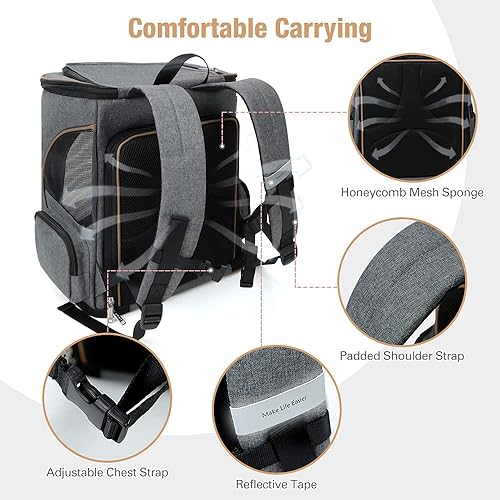 Miniatura 5 de Lekesky Mochila para gatos expandible para perros, aprobada por aerolíneas, mochila para mascotas, para gatos, perros pequeños, cachorros, color gris