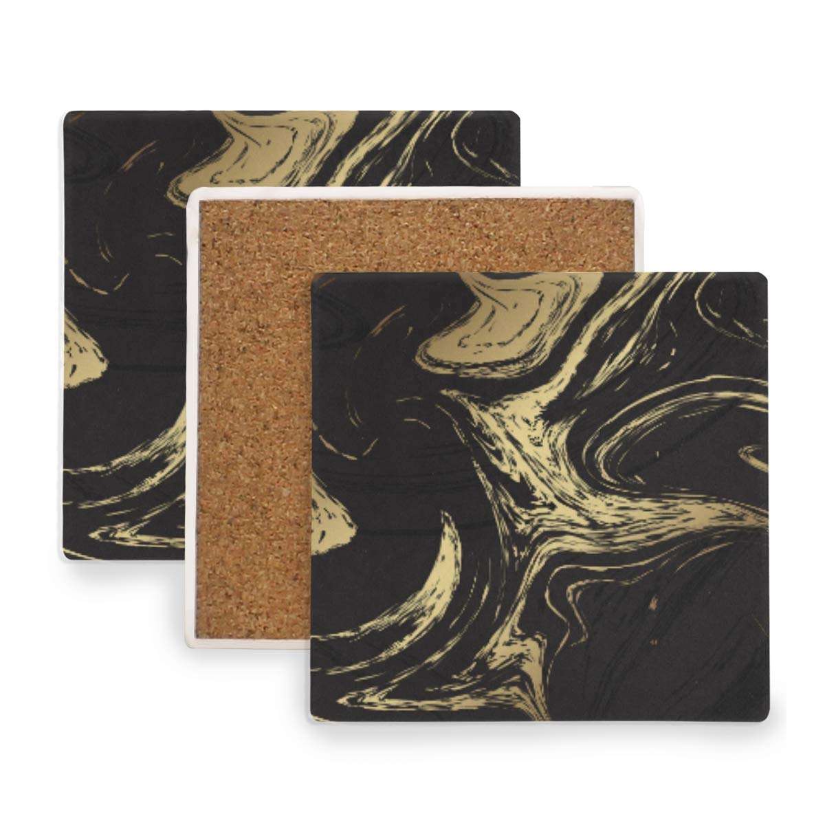 MALPLENA Black and Gold Marble Texture Coasters for Drinks Best Housewarming Beverage Drink Beer Wedding Registry Gift