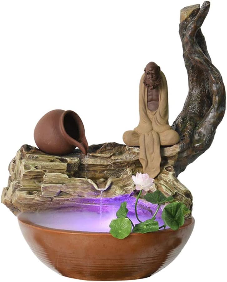 Indoor Fountain/Water Fountain Buddha 20.5" High Indoor Fountain Ceramic Resin Dead Wood Branches Water Decoration Fountain Zen Living Room Office Humidification Atomizer Perfect,Grey