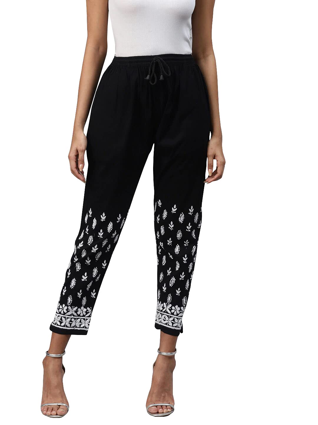 ada Women's Hand Embroidered Lucknowi Chikankari High Rise Regular Fit Cotton Pant Palazzo Culottes for Women A711124-picture-21