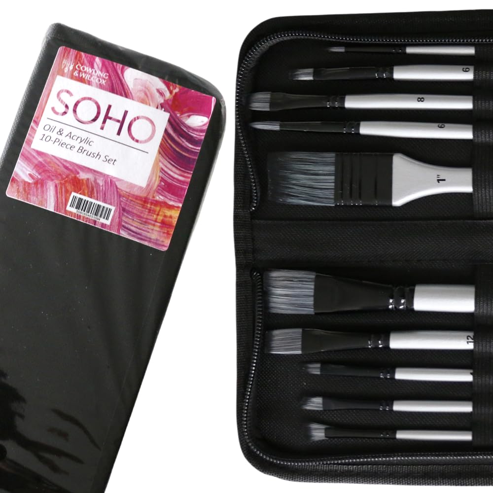 Cowling & Wilcox Soho Brush Set | Synthetic Brush Set | Ideal for Acrylic, Oil Colour, Watercolour and Gouache