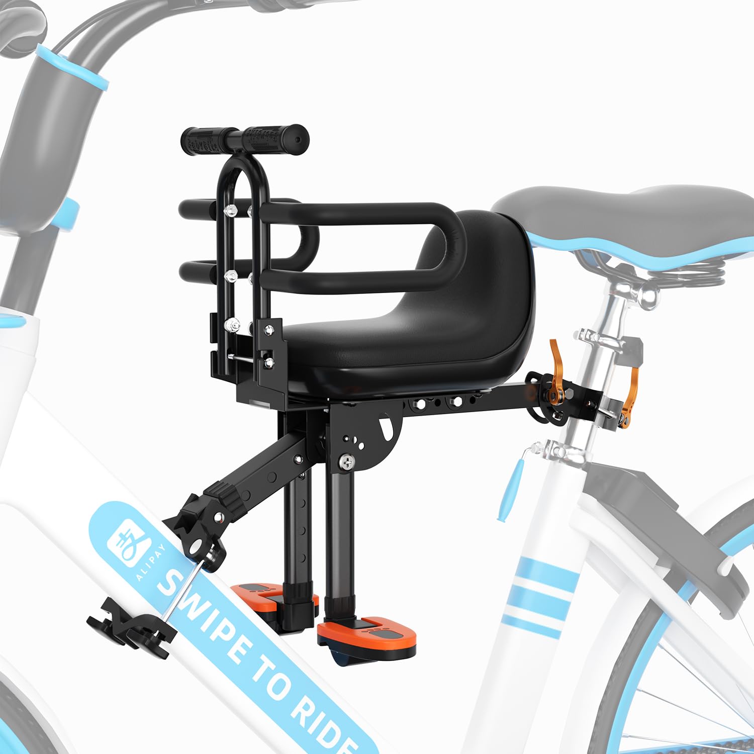 XIEEIX Front Child Bike Seat, Portable Foldable Kids Bike Seat, Adjustable Pedal Child Bicycle Seats, Safety Child Seat for All Types of Bicycles