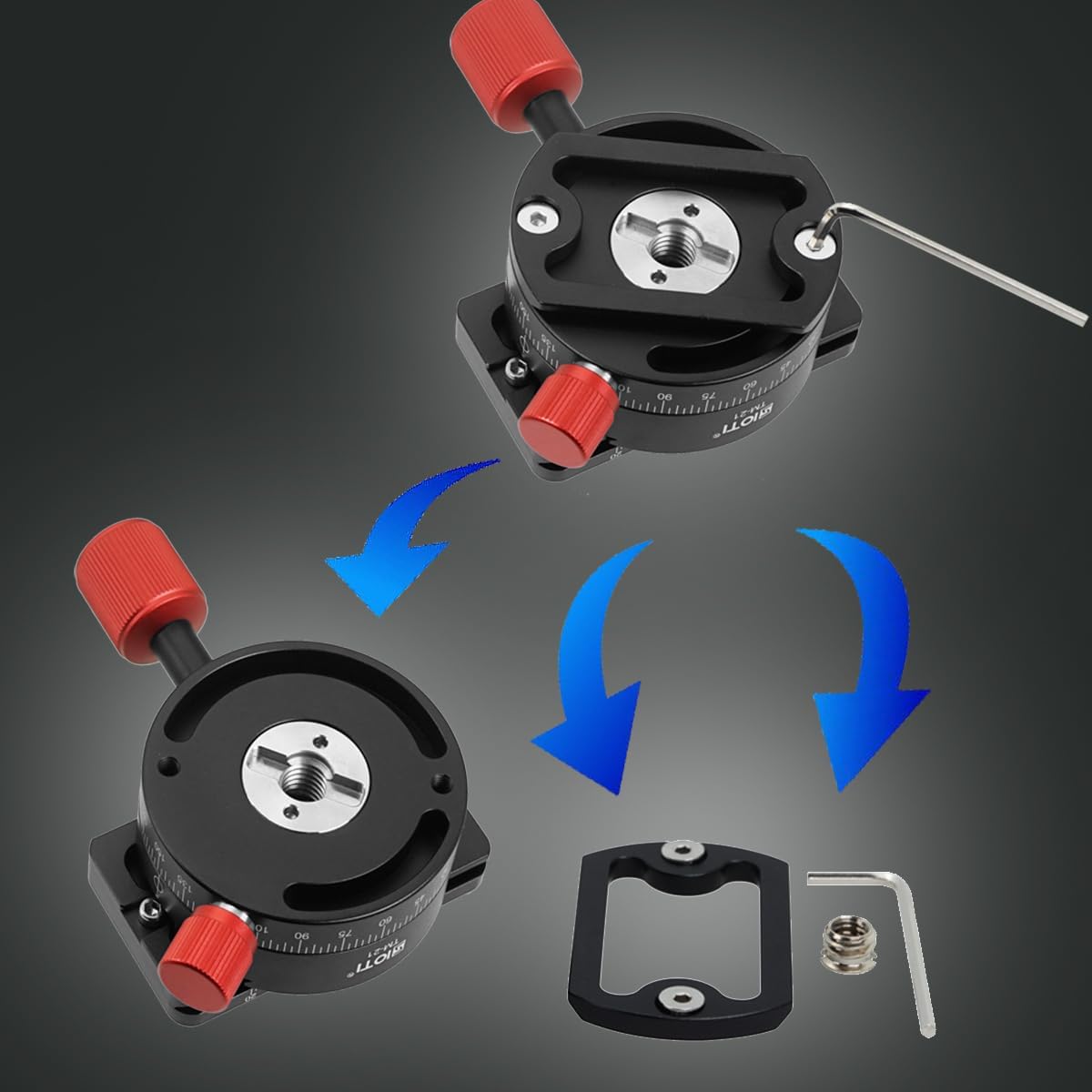 SIOTI Camera Tripod Quick Plate Mount Adapter, with PU70 Quick Plate Adapter, Compatible with RRS/ARCA Ball Head or Any Tripod Head/Tripod with 1/4" or 3/8" Mount (Red Knob)