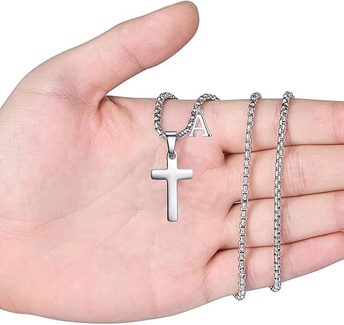 Miniatura 2 de Initial Cross Necklace for Boys Men Girls - Stainless Steel Letter Cross Pendant Jewelry First Communion Baptism Gifts