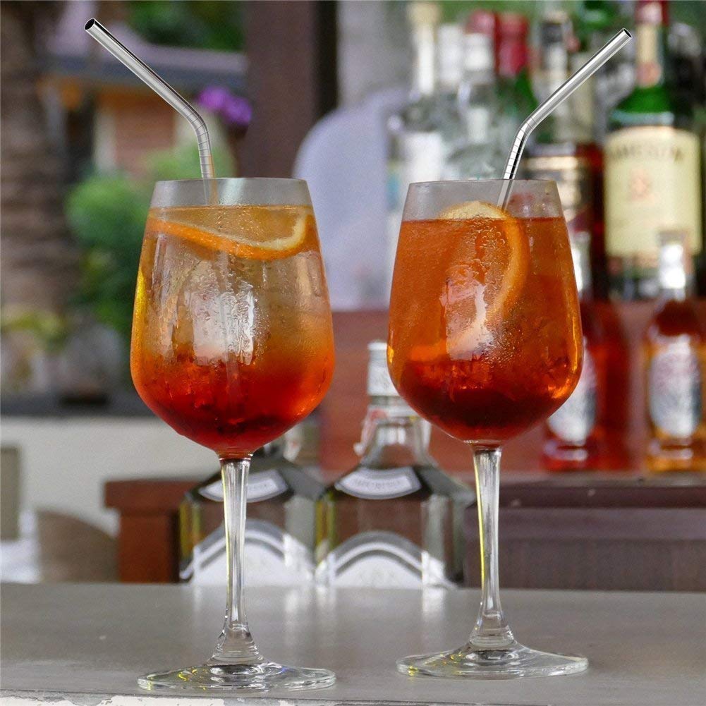 Worldwide e-Mart Stainless Steel Drinking Straws Set with Cleaning Brush (2 Bent + 2 Straight) Reusable Metal Straws BPA Free Rust Proof Smooth Edge Straws for Juice Smoothies Coffee Milkshake 3