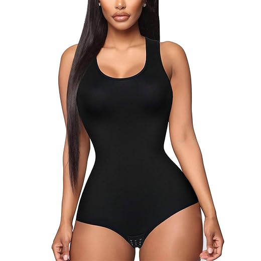 Irisnaya Shapewear Bodysuit Scoop Neck Tank Tops for Women Tummy Control Waist Trainer Vest Full Body Shaper (L, Black)