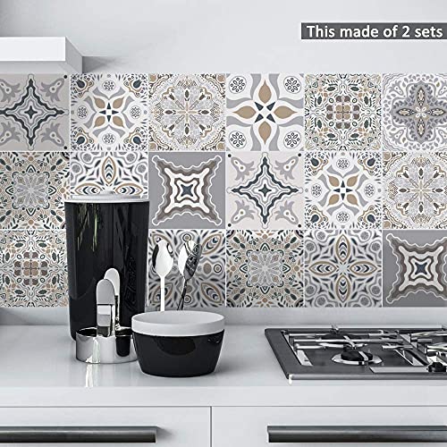 Funlife 50Pcs Peel And Stick Tile Backsplash For Kitchen, Self-Adhesive Diy Waterproof Stickers, Vinyl Wall Decals Bathroom Decor, Moroccan Pattern 5.9"X5.9" #TOP3