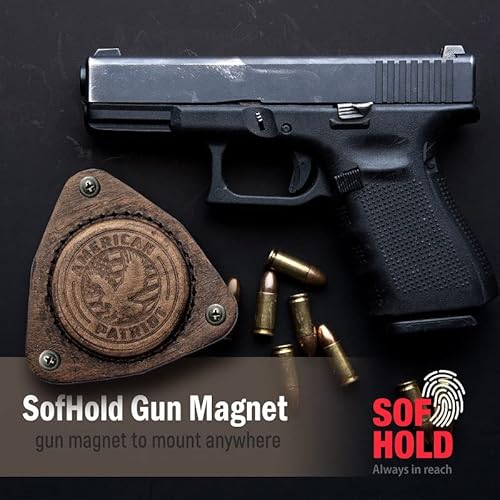 Sofhold Gun Magnet Mount For Vehicle & Home Made In Usa Premium Hand Crafted Leather Strong Heavy Duty 50Lbs Magnet Mount Pistol Rifle Shotgun Magnetic Holder (In God We Trust Rustic) #TOP5