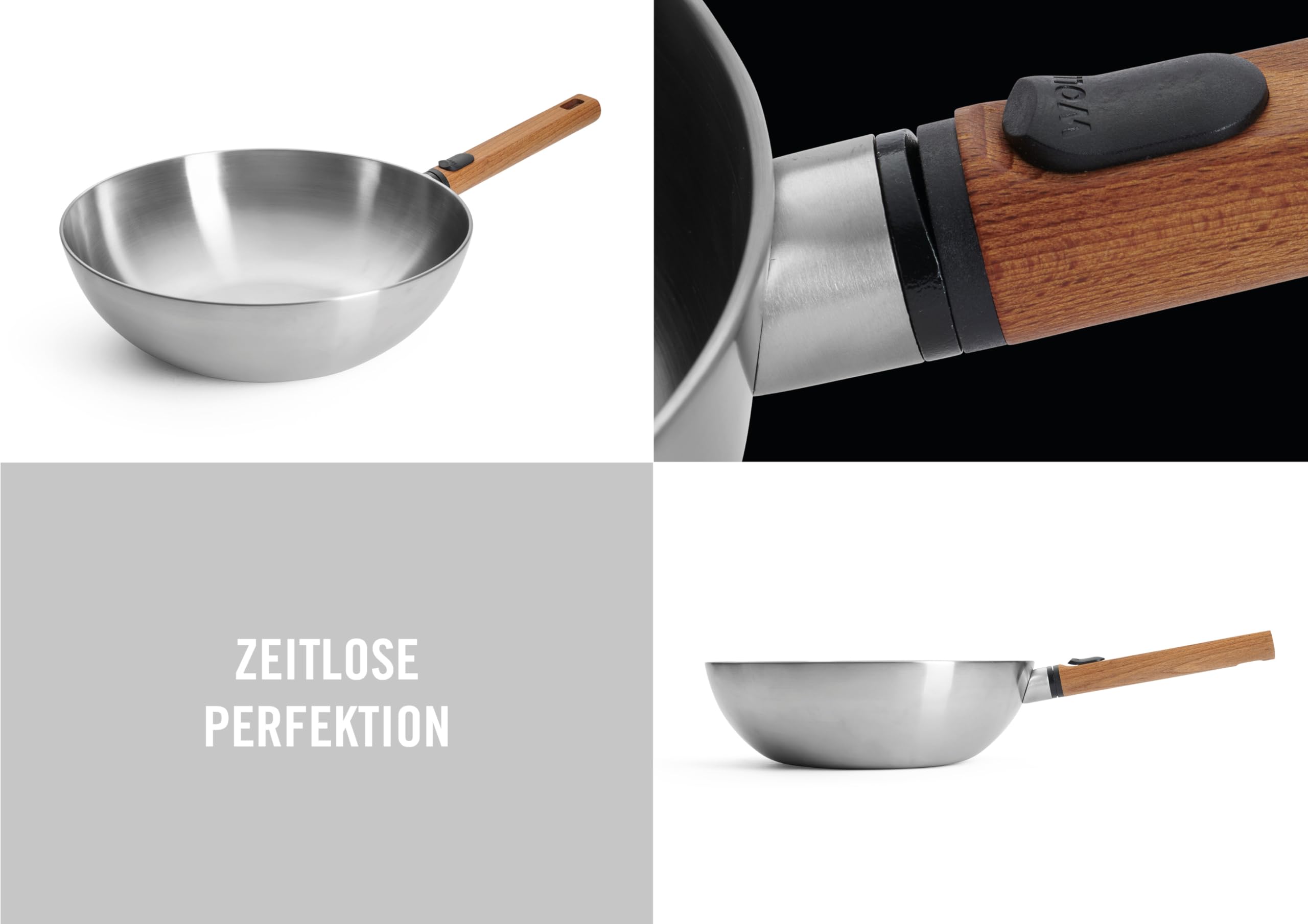 Woll – Logic Steel Wok- und Rührpfanne Ø 30 cm, 10 cm hoch – Edelstahl Wok Induktion, PFAS-frei – mit abnehmbarem Holzstiel – für alle Herdarten, robust & langlebig