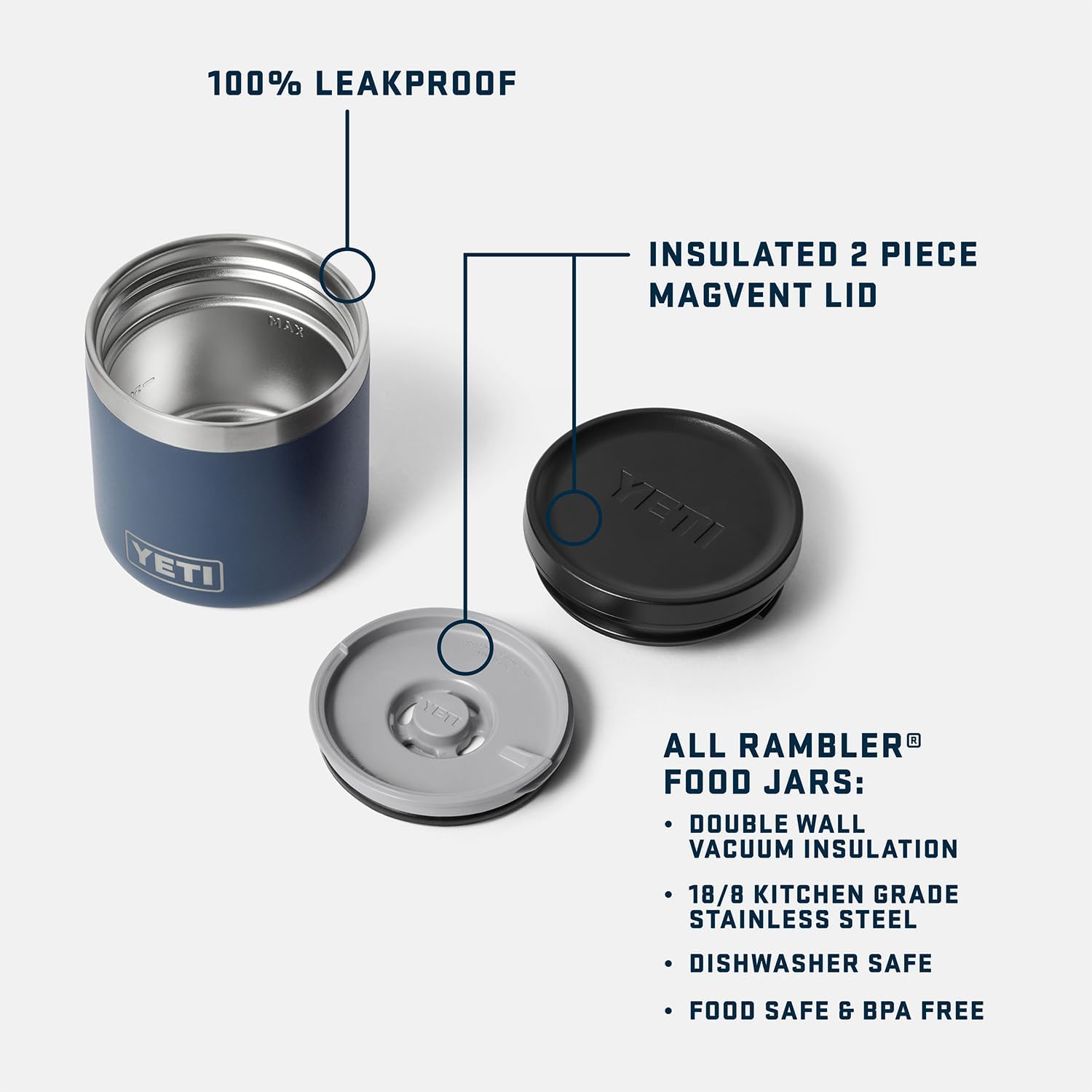 YETI Rambler 8 oz Food Jar, Vacuum Insulated, Stainless Steel, With Airtight Lid, Navy - Image 2