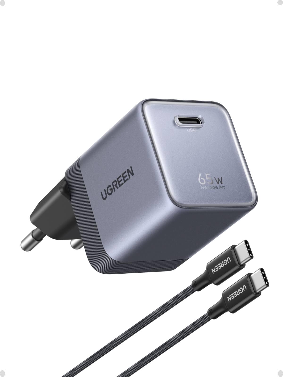 UGREEN Nexode Air 65W Caricatore USB C Ricarica Rapido GaN II Alimentatore con Cable Type C Compatibile con MacBook Pro Air iPad iPhone 17 Air Pro Max 16 15 14 13 Galaxy S26 25 Pixel 10 (Grigio)