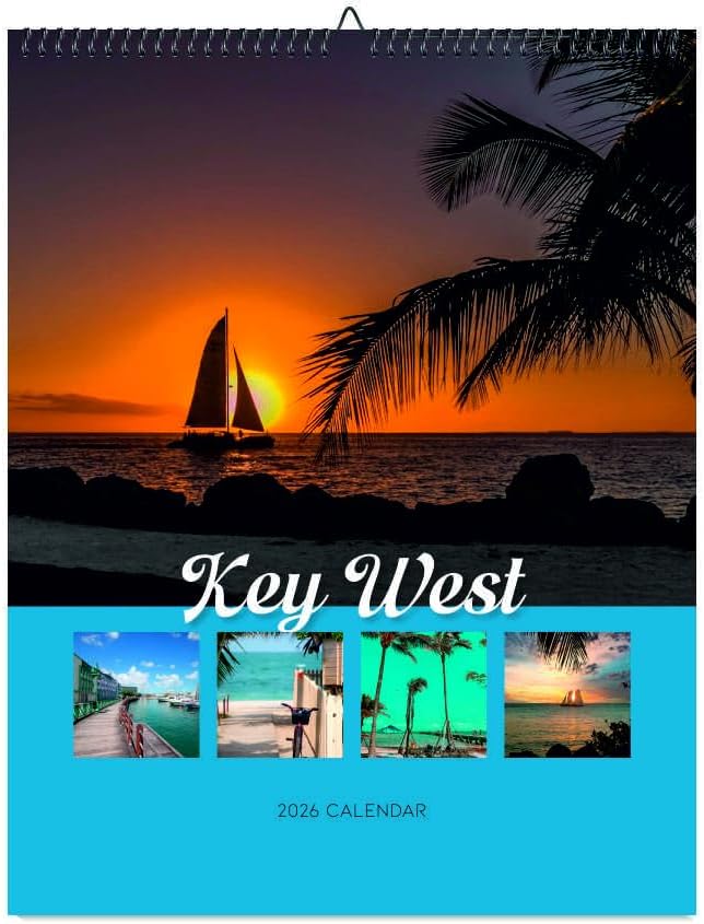 Key West 2026 Wall Calendar - Scenic Beach Photography, 12-Month Planner, 14.5x18.25 Inches, January to December - Holiday Gift Idea