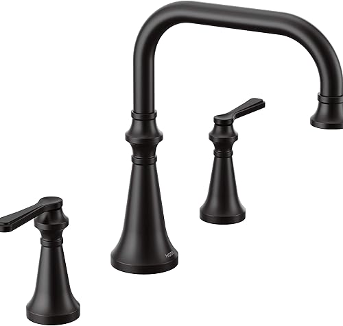 Moen TS44503BL Colinet - Grifo de bañera romana para montaje en dos cubiertas con manijas de palanca, requiere válvula, negro mate