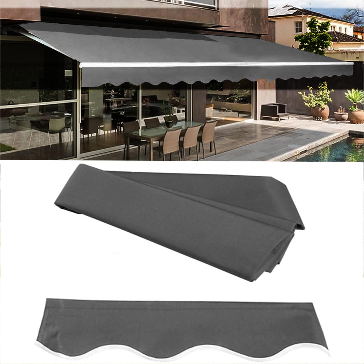 Toldo retráctil manual para exteriores, 4 x 3 m, color gris, impermeable, anti UV, para jardín, patio, balcón, cenador