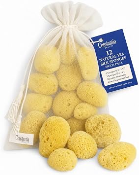 Natural Sea Silk Sponges 12pk Size 1.5"-3" Like Cotton Balls, for Cosmetic Use, Makeup Application & Removal, Face & Eye Cleaning, with Luxury Gift Bag by Constantia Beauty