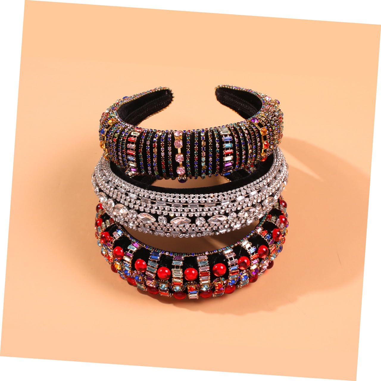 Beavorty 3stücke Retro Hochzeits Haarschmuck Mit Strass Breiter Haarreif Für -stil Haaraccessoires Mit Rubinen Für Besondere Anlässe