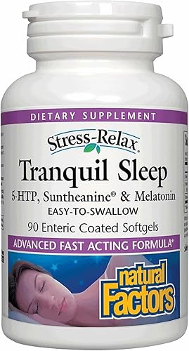 Estrés-Relax sueño tranquilo por factores naturales, ayuda para dormir con Suntheanine L-teanina, 5-HTP, melatonina, 90 cápsulas blandas