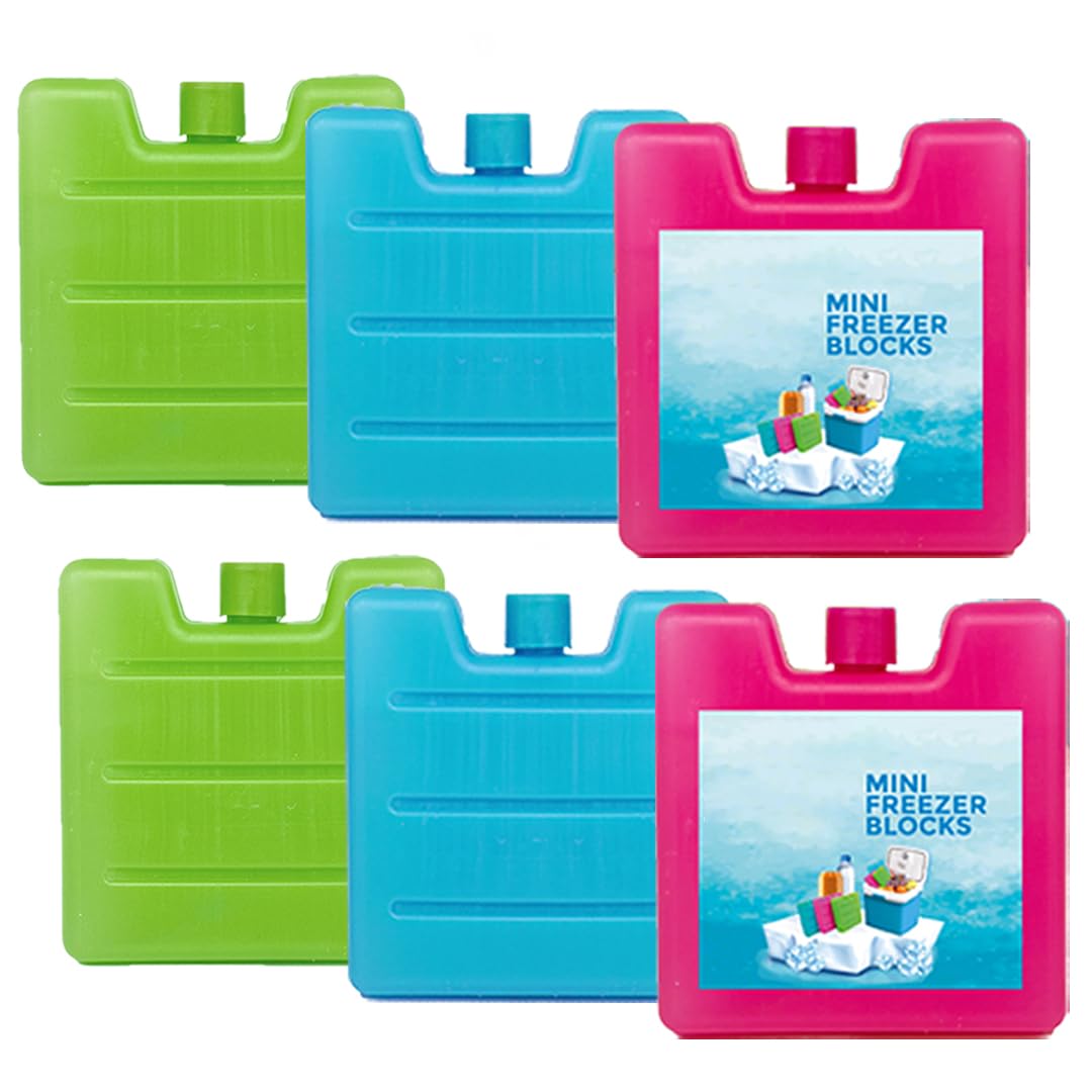 ACCURATE 6 Pack Multicolour Freezer Blocks for Cooler Bags | Long Lasting Reusable Ice Packs for Lunch Boxes, Beach, Camping, Fishing and Outdoor Activities