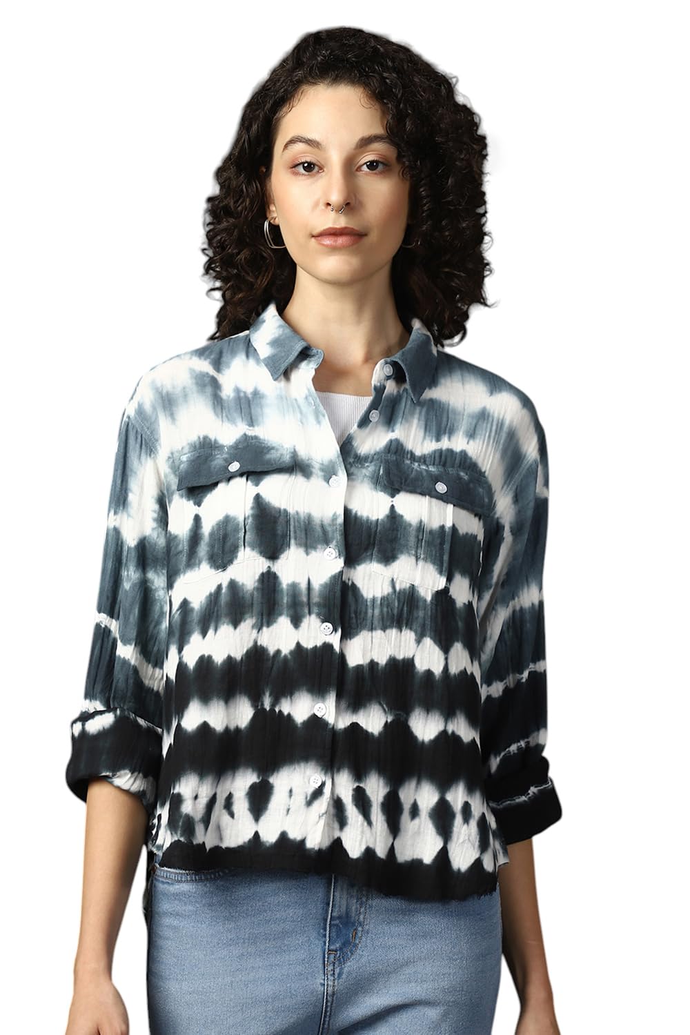 high star clothing High Star Women Cotton Solid Boxy fit Spread Collar Full Sleeves Shirts-picture-20