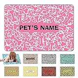 KK JONEIN Personalized Dog Food Mat with Pet's Name, Non-Slip Backing Custom Dog Placemat, Washable Customized Cat Feeding Mat, Waterproof PU Material(Bone Style)