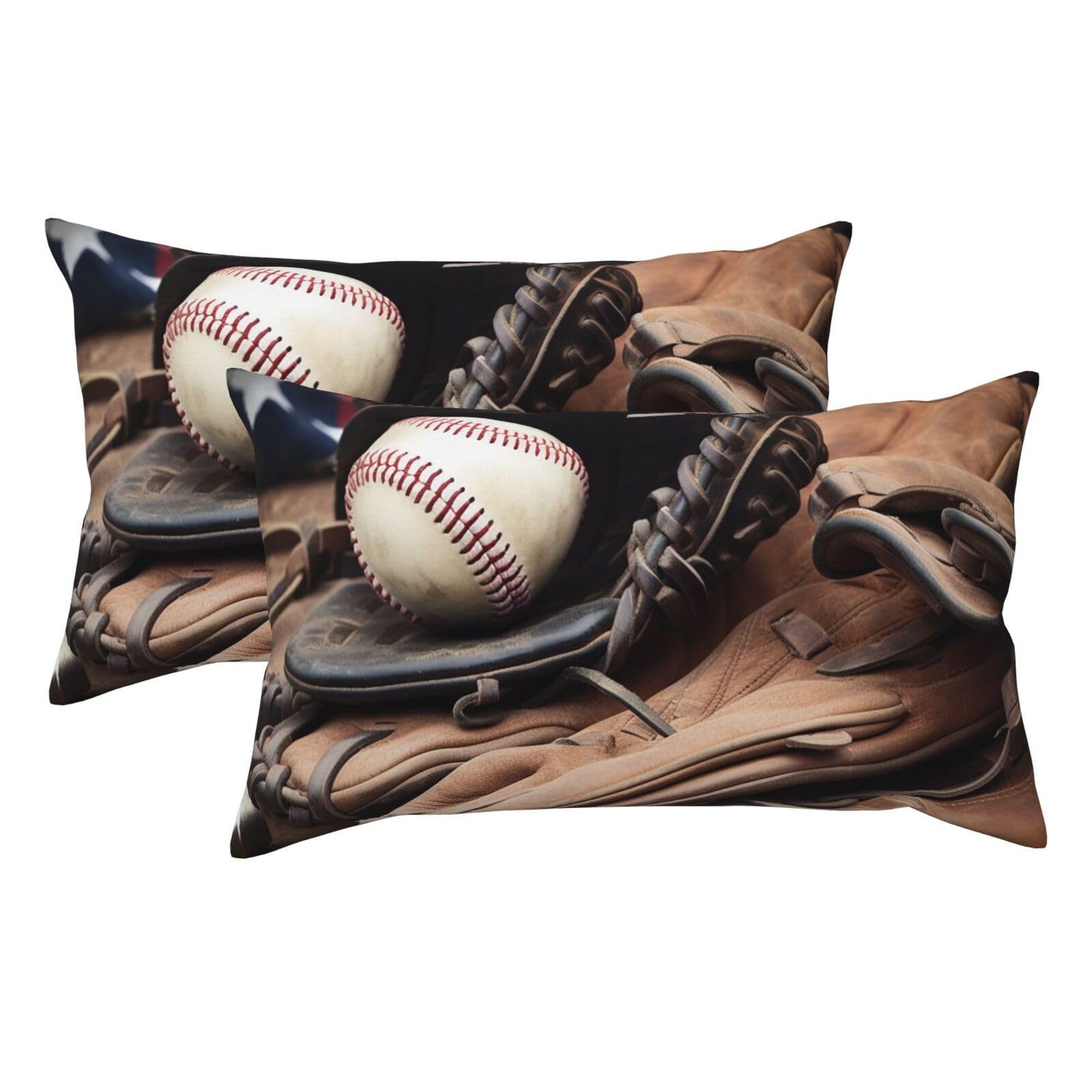 2 Pack King Pillow Cases with Hidden Zipper, Soft Breathable Pillow Covers for Hair and Skin, Baseball Equipment Pillowcases 20"x36" Bed Pillow Protectors Cover for Sleeping Gifts
