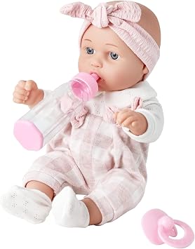 Enjoyin 12 Baby Doll in Gift Box with Pink Cloths, Pacifier, 13x13 Microfabric Blanket, and Feeding Bottle. Gift Idea for Ages 3+