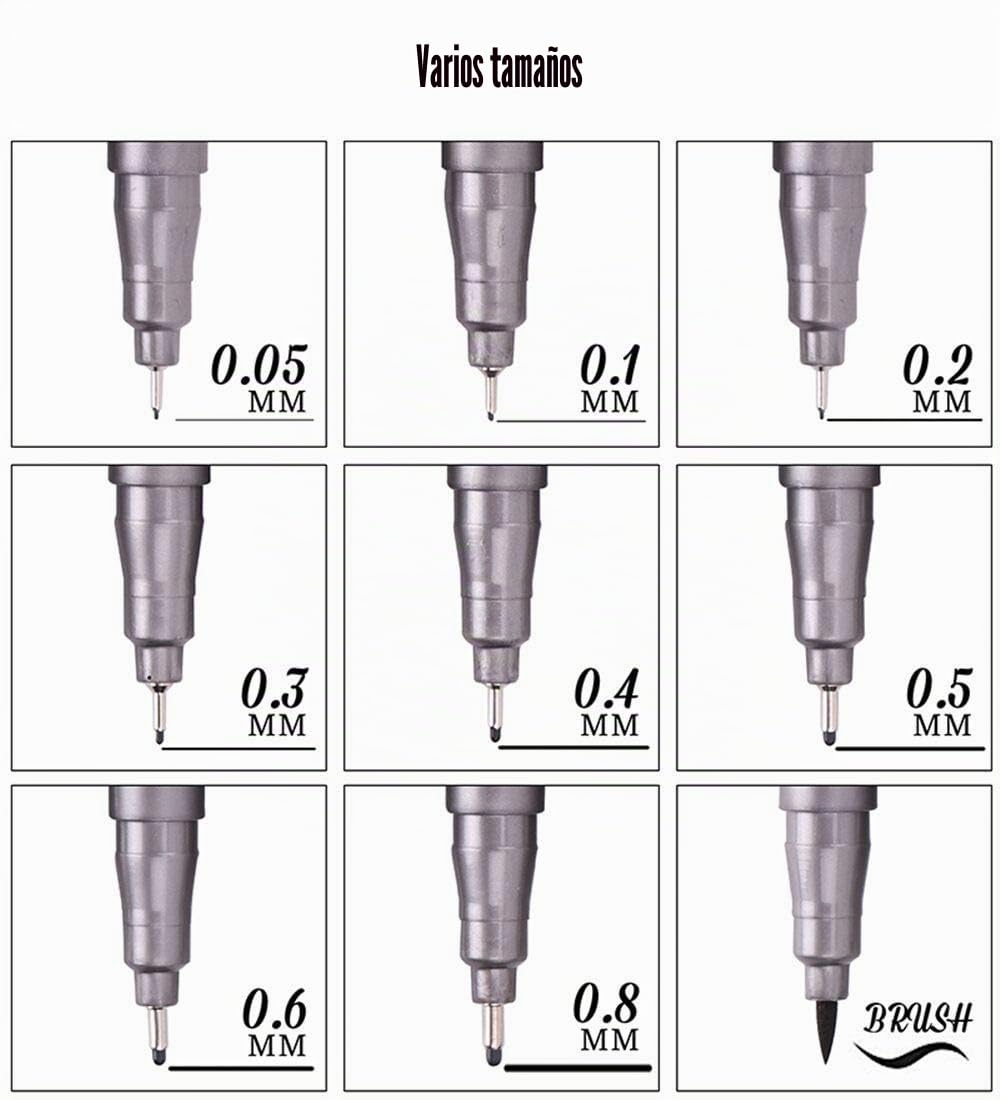 GXR Plumas de Línea Fina, 9 Diferentes Grosores Negro Rotuladores de Punta Fina para Bullet Journal Sketching Dibujo Dibujo Oficina Documentos Cómic Manga Scrapbooking y Uso Escolar (0.05-0.8mm)