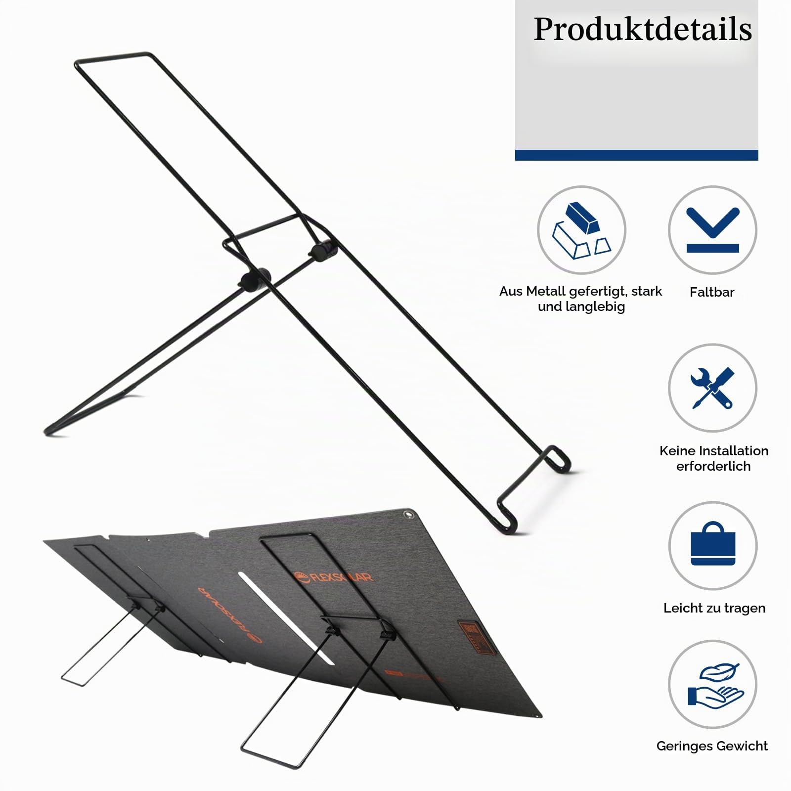 2x Solarpanel Halterung, Klappbarer Solarmodul Halterung, Keine Feste Installation Erforderlich Stabil und Leicht für Viele Modelle Von Solarmodulen