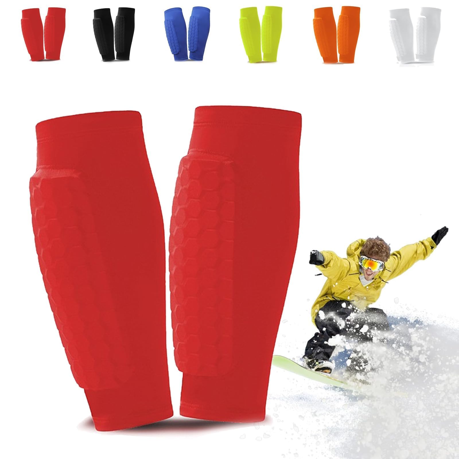 1 Pair Shin Defender Kids,Shin Pads Boys,Sock Shinpads Soft Honeycomb Collision Compression Sleeve,For Kids Teenagers and Aldult Girls (Red, L)
