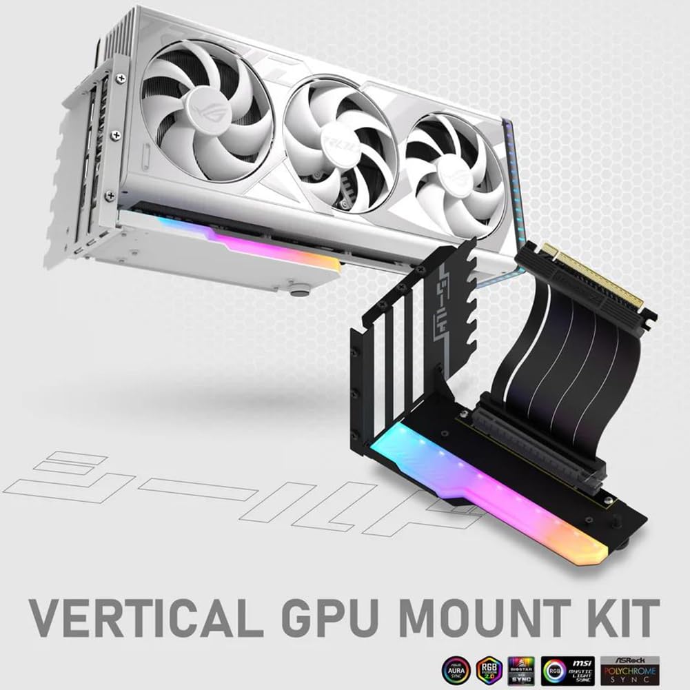 Kit di supporto per scheda grafica verticale con cavo Riser PCI-E 4.0 X16 da 15 cm, kit di supporto per scheda video ad angolo retto di 90 gradi, supporto per scheda grafica (nero lucido