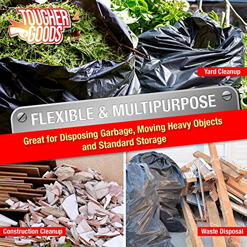 Heavy Duty Black Trash Bags – 95 Gallon Garbage Can Liner For Garbage, Storage, Yard Waste, Construction And Commercial Use - 1.2 Mil Thick 61 X 68 With 30” Rubber Bands By Tougher Goods (100) #TOP3