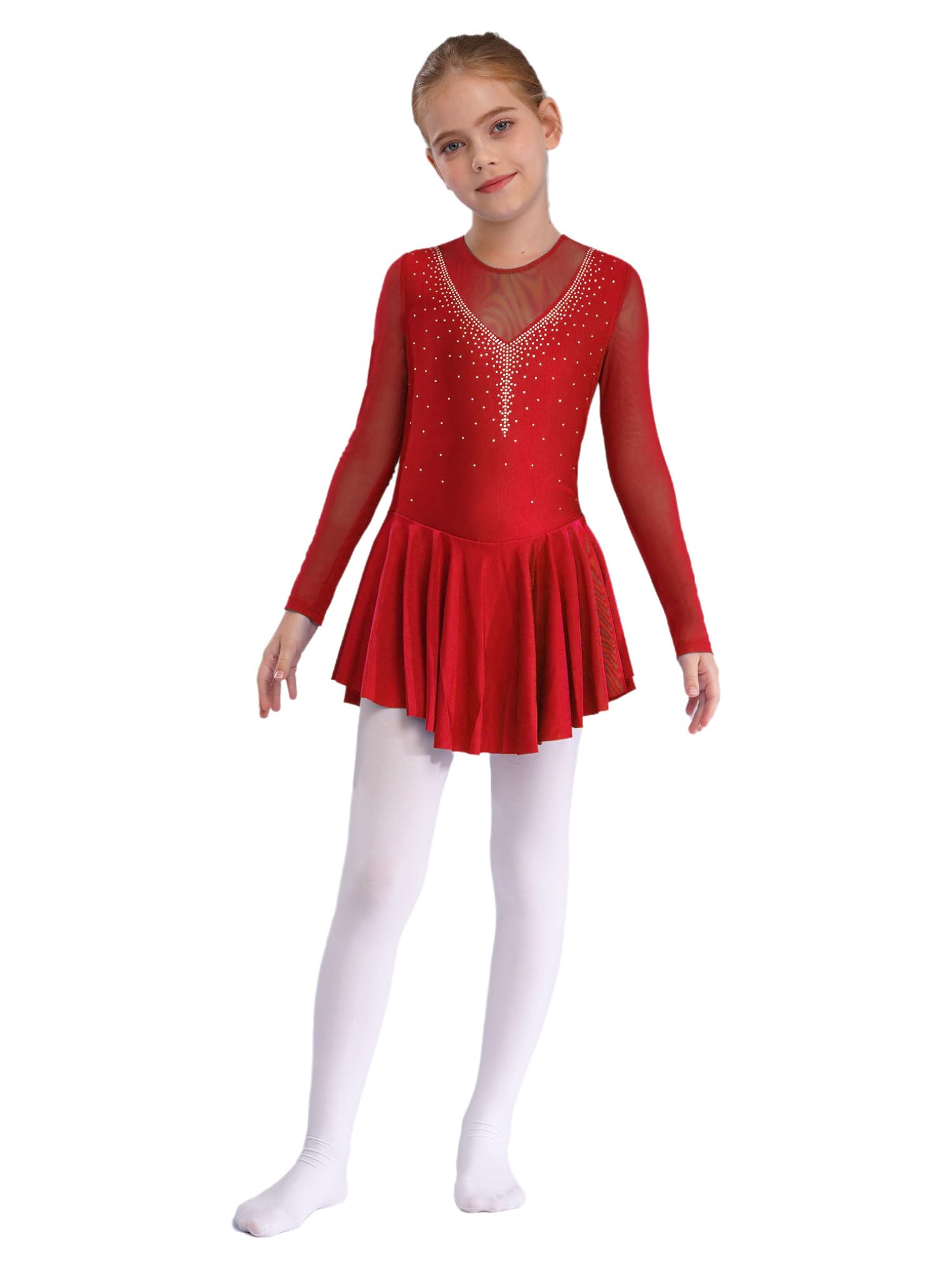 Freebily Vestido de Danza Patinaje sobre Hielo para Niña Leotardo de Manga Larga Maillot de Gimnasia Rítmica Competición Vestido de Bailarina Ballet — view 2