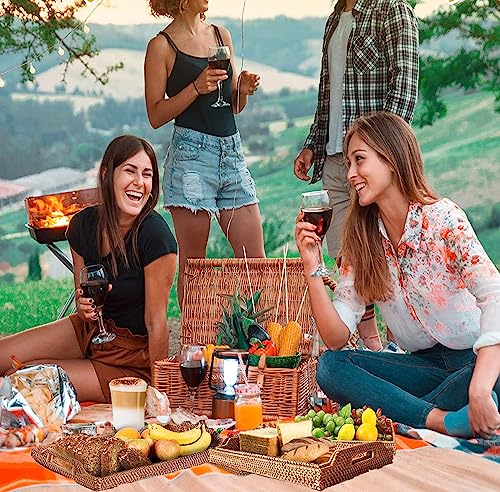 Natural Rattan Serving Tray With Cut-Out Handles, 13X9X1.6Inch Hand-Woven Rectangular Rattan Wicker Tray For Storage Breakfast, Drinks, Snack, Fruits, Coffee Table, Home Decor #TOP5
