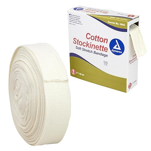 Dynarex Stockinette de algodón, 2" x 25 yardas, no estéril y sin látex, vendaje tubular para prevenir la irritación de la piel y arrugas fundidas,
