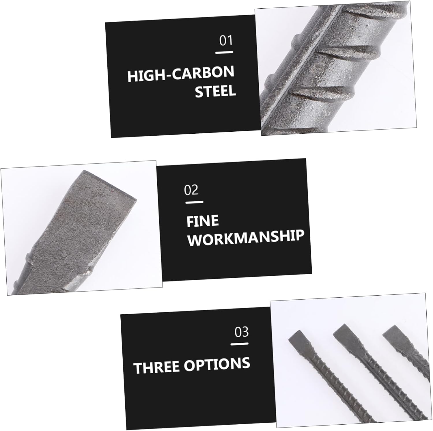 3pcs Thread Design Masonry Chisels for Stone Carving and Cement Work High Flat Chisels Standard for and Tile Removal