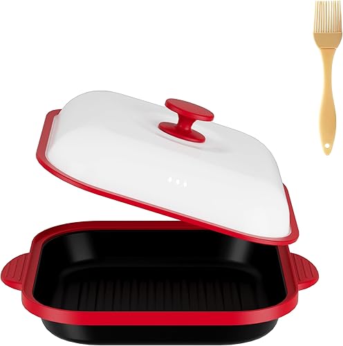 Miniatura 10 de Sartén Parrilla para Microondas con Tapa - Cocinador de Tocino, Crispador y Hacedor de Queso a la Parrilla, Utensilios de Cocina para Microondas,