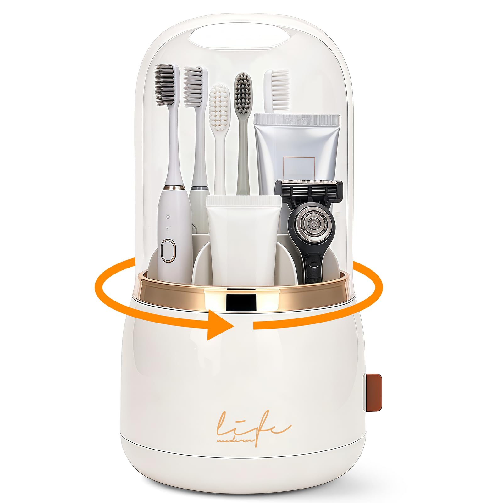 360 Rotating Toothbrush Holders for Bathrooms, 7-Slot Toothbrush Holder with Cover & Drainage, Bathroom Countertop Organizer for Electric Toothbrushes