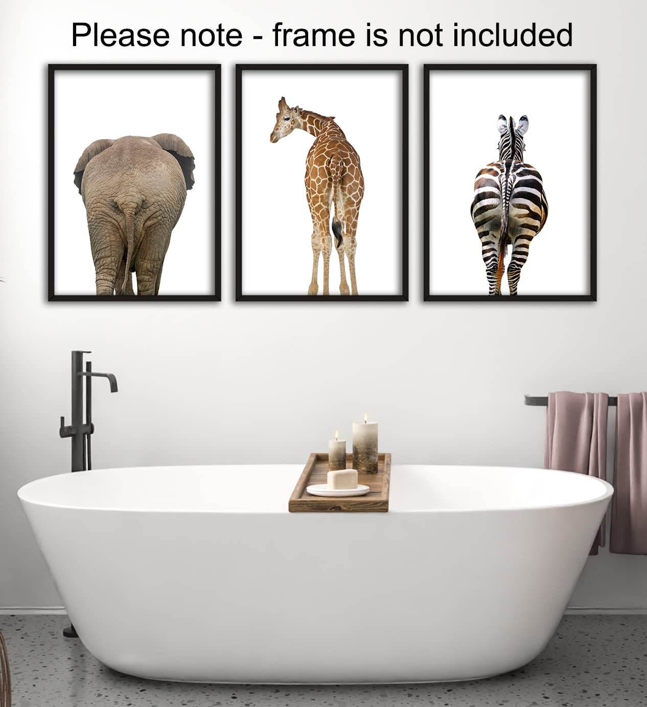 Eviepops Prints Elephant Giraffe Zebra Bum Unframed Set of 3 Safari Animal Prints in Colour, Funny Home Decor, Home Wall Art - Image 3