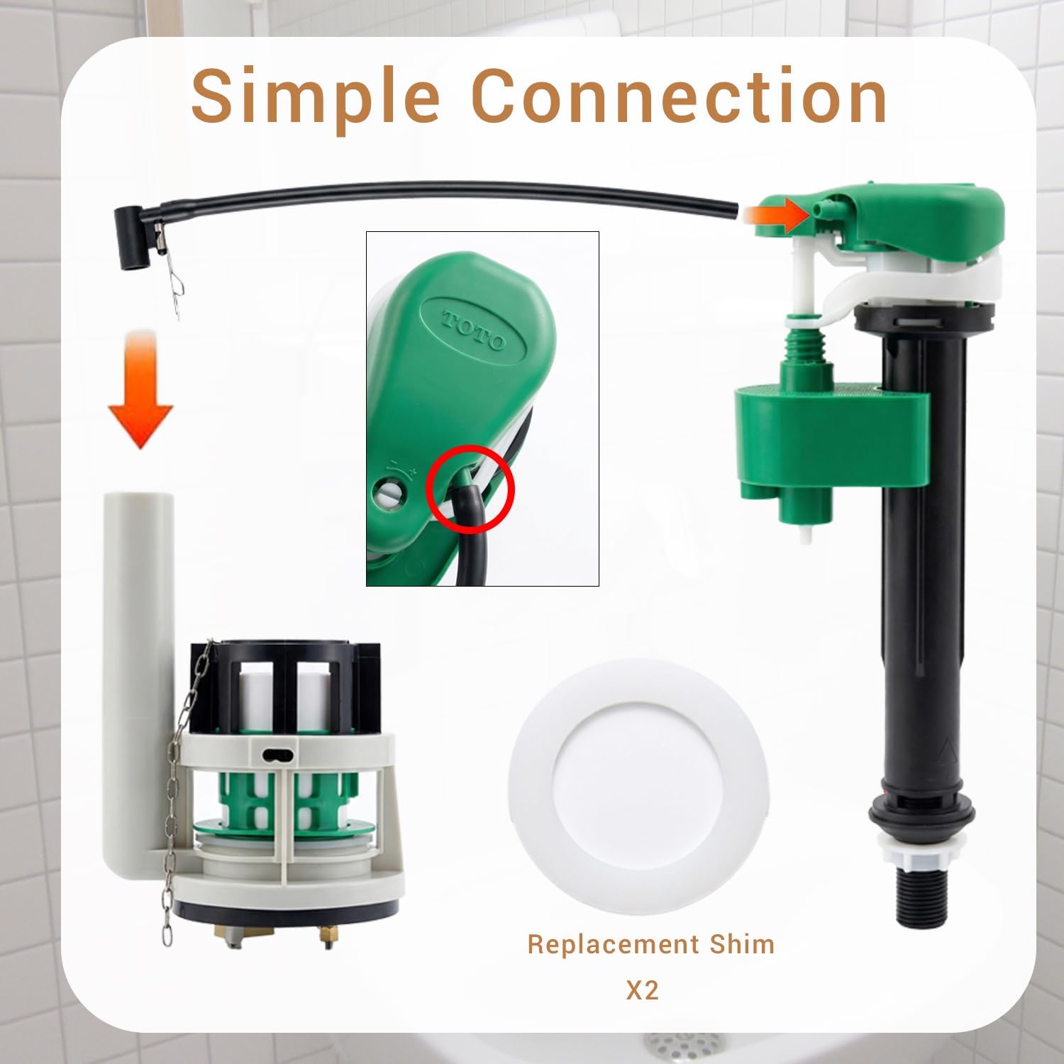3 Inch Toilet Flush Valve Repair Kit Compatible with TOTO Replacement Parts，Universal for Most One-Piece Toilets，Includes Drain Valve, Stainless Steel Flush Handle & Gasket Replacement Parts (1Pcs)