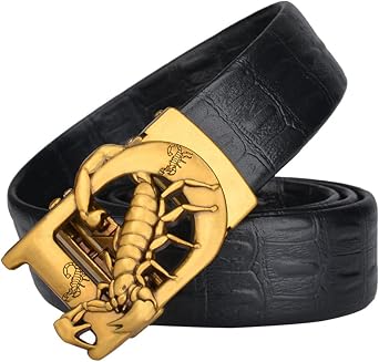 Mens Leather Belt with Scorpion Buckle, Ratchet Designer Fashionable Personalized Retro Belt