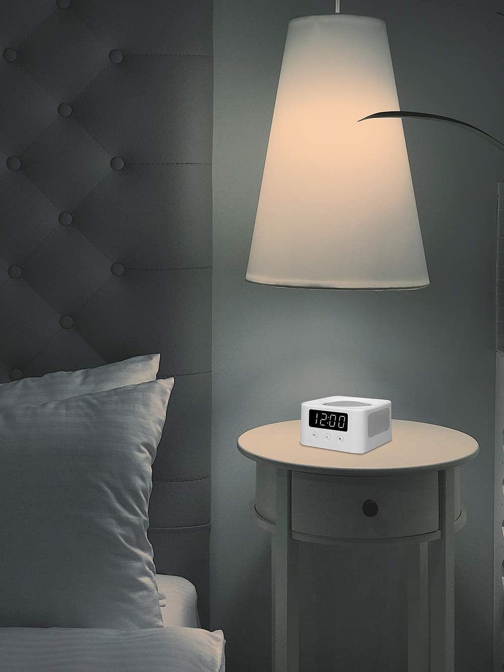 Znewtech Universal Clock Stand and Docking Station for Amazon Echo Dot, Google Home Mini (not Google Nest Mini), and Other Mini Smart Speakers. - White