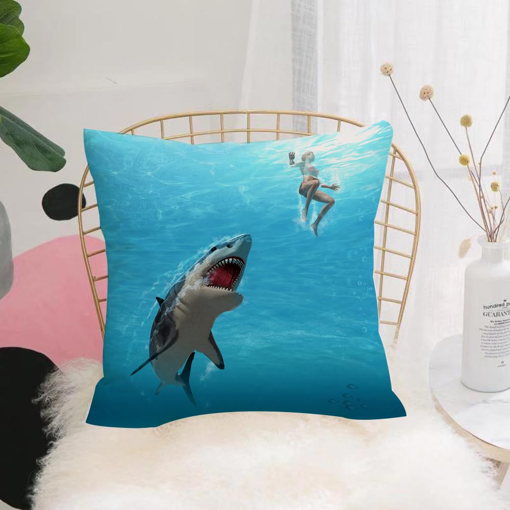 HYMSXW Cushion Cover,Throw Pillow Case Home Decorative for Living Room Bedroom Sofa Chair 20X20 Inch,great white shark attacking a female swimmer,Pillowcase 50X50cm